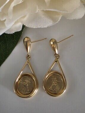 Walking Liberty Miniature Coin 14k Gold Earrings